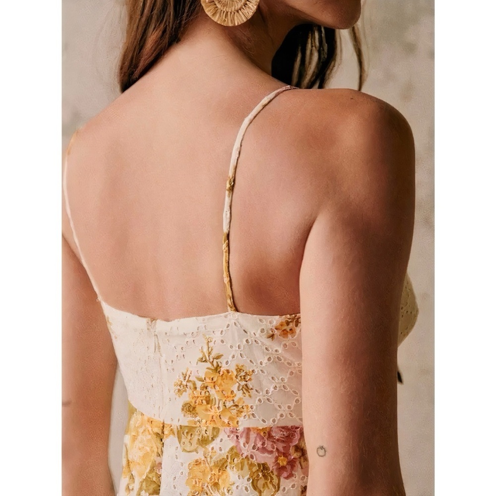 NWOT Sezane Midi Off-White Floral Chiaretta Cotton Dress - Picture 6 of 8